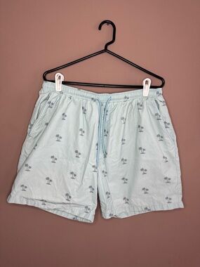 Men's Quiet Storm Light Blue Palm-Print Swim Shorts